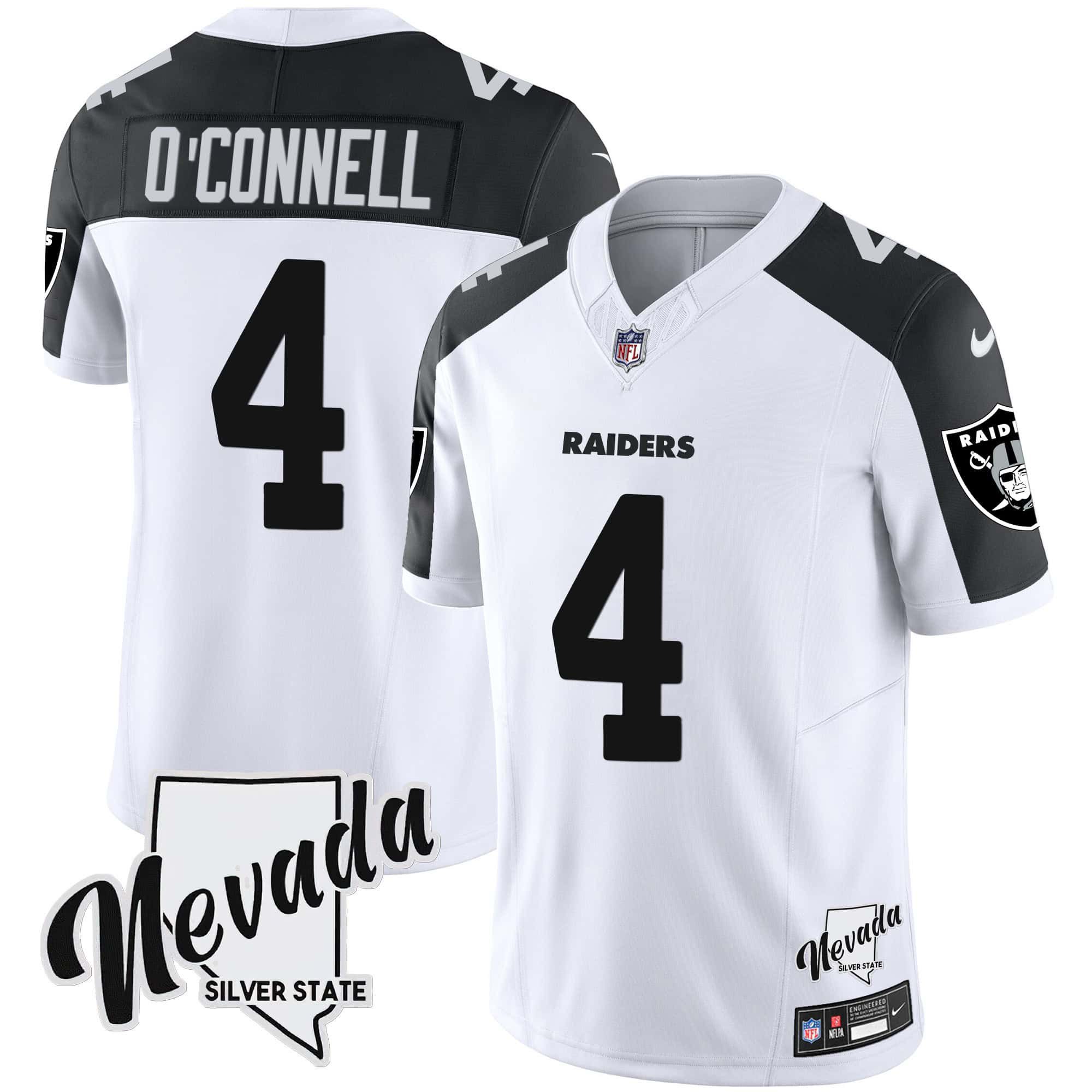 Men Oakland Raiders #4 OConnell White 2024 Nike Nevada Silver State Patch Vapor NFL Jersey style 1->indianapolis colts->NFL Jersey